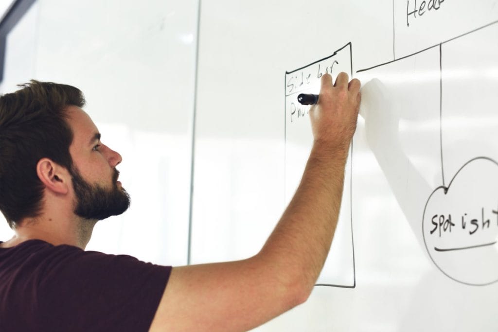 man-with-whiteboard Man writing on white board