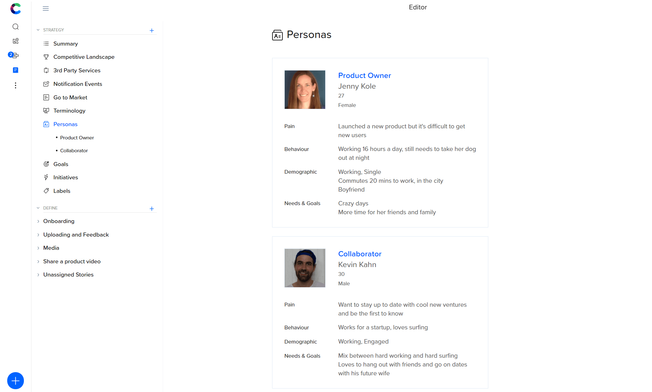 User persona template example